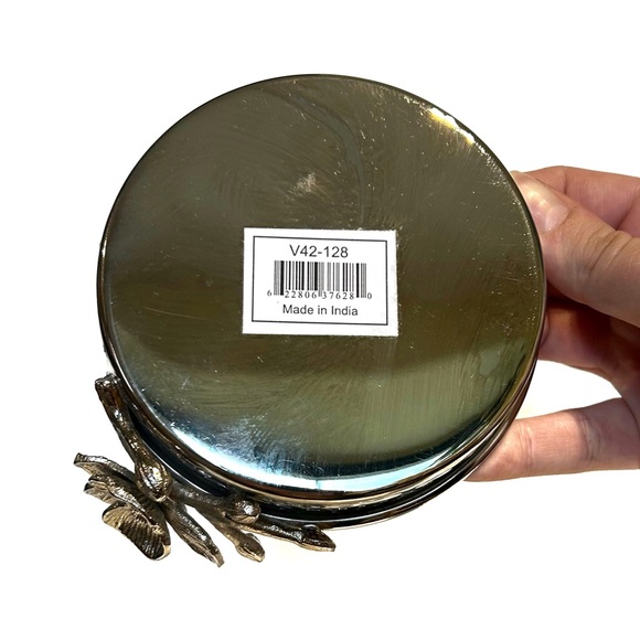 Verdici Design Silver Tone Flower Coaster Holder 4 Coasters Floral Shiny Italian - Picture 10 of 16